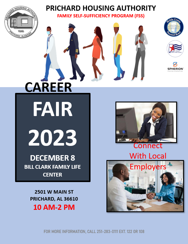 Prichard Housing Authority Family Self-Sufficiency Program (FSS) Career Fair 2023 Flyer.