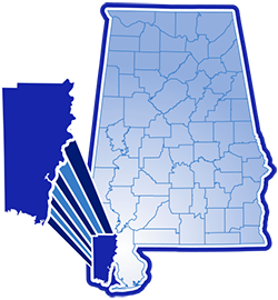 Map showing the location of Prichard in Alabama